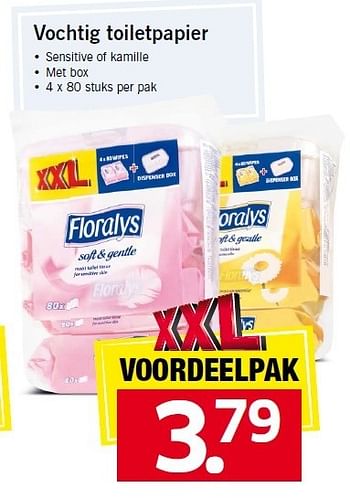 Aanbiedingen Vochtig toiletpapier sensitive of kamille - Floralys - Geldig van 12/01/2015 tot 17/01/2015 bij Lidl