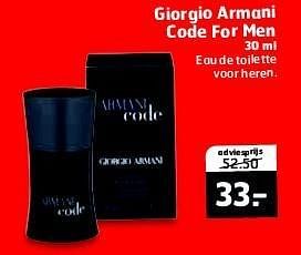 Aanbiedingen Giorgio armani code for men eau de toilette voor heren - Giorgio Armani - Geldig van 13/01/2015 tot 18/01/2015 bij Trekpleister
