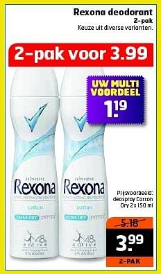 Aanbiedingen Rexona deodorant keuze uit diverse varianten - Rexona - Geldig van 13/01/2015 tot 18/01/2015 bij Trekpleister