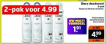 Aanbiedingen Dove deodorant 2-pak keuze uit diverse varianten - Dove - Geldig van 13/01/2015 tot 18/01/2015 bij Trekpleister