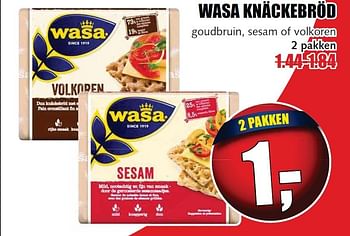 Aanbiedingen Wasa knäckebröd goudbruin, sesam of volkoren - Wasa - Geldig van 12/01/2015 tot 18/01/2015 bij MCD Supermarkten