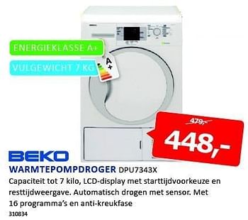 Aanbiedingen Beko warmtepompdroger capaciteit tot 7 kilo - Beko - Geldig van 12/01/2015 tot 25/01/2015 bij De Harense Smid