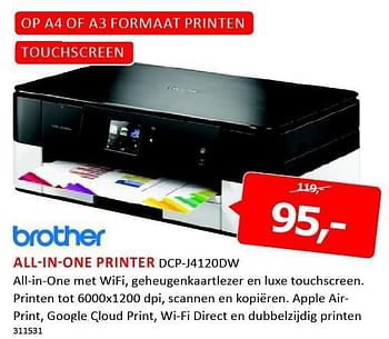 Aanbiedingen Brother all-in-one printer all-in-one met wifi, geheugenkaartlezer - Brother - Geldig van 12/01/2015 tot 25/01/2015 bij De Harense Smid