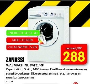 Aanbiedingen Zanussi wasmachine capaciteit tot 5 kilo, 1400 toeren - Zanussi - Geldig van 12/01/2015 tot 25/01/2015 bij It's Electronics