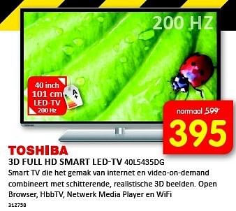 Aanbiedingen Toshiba 3d full hd smart led-tv - Toshiba - Geldig van 12/01/2015 tot 25/01/2015 bij It's Electronics