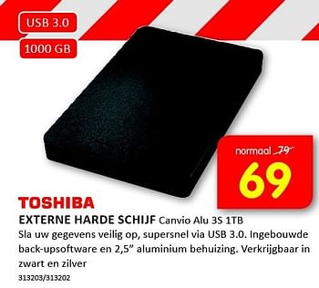 Aanbiedingen Toshiba externe harde schijf - Toshiba - Geldig van 12/01/2015 tot 25/01/2015 bij It's Electronics