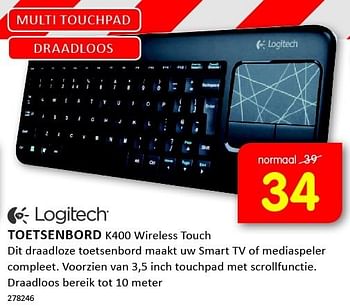 Aanbiedingen Logitech toetsenbord dit draadloze toetsenbord maakt uw smarttv - Logitech - Geldig van 12/01/2015 tot 25/01/2015 bij It's Electronics