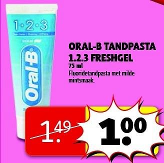 Aanbiedingen Oral-b tandpasta 1.2.3 freshgel - Oral-B - Geldig van 13/01/2015 tot 25/01/2015 bij Kruidvat