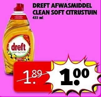Aanbiedingen Dreft afwasmiddel clean soft citrustuin - Dreft - Geldig van 13/01/2015 tot 25/01/2015 bij Kruidvat