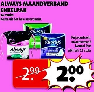 Aanbiedingen Always maandverband enkelpak - Always - Geldig van 13/01/2015 tot 25/01/2015 bij Kruidvat