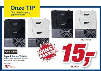 Aanbiedingen 2-pack heren-t-shirts 100% katoen, ronde hals of v-hals - Tailor &amp; Son - Geldig van 14/01/2015 tot 27/01/2015 bij Makro