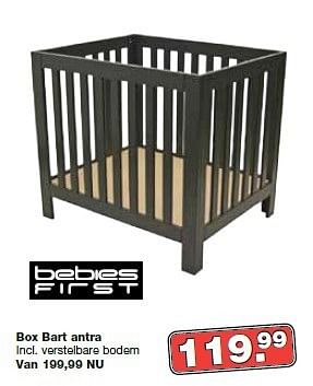 Aanbiedingen Box bart antra incl. verstelbare bodem - bebiesfirst - Geldig van 11/01/2015 tot 01/02/2015 bij Baby & Tiener Megastore