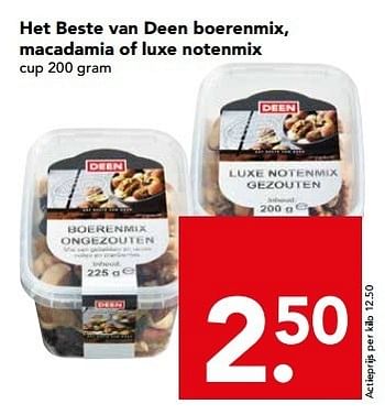 Aanbiedingen Het beste van deen boerenmix, macadamia of luxe notenmix - Huismerk deen supermarkt - Geldig van 18/01/2015 tot 24/01/2015 bij Deen Supermarkten