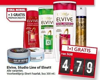 Aanbiedingen Elvive, studio line of elnett voorbeeldprijs elnett haarlak - L'Oreal Paris - Geldig van 18/01/2015 tot 24/01/2015 bij Deka Markt