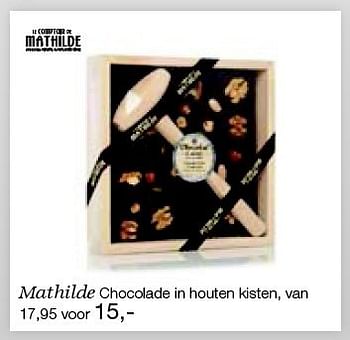 Aanbiedingen Mathilde chocolade in houten kisten - Mathilde - Geldig van 26/12/2014 tot 06/02/2015 bij De Bijenkorf