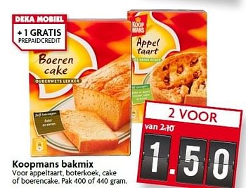 Aanbiedingen Koopmans bakmix voor appeltaart, boterkoek - Koopmans - Geldig van 18/01/2015 tot 24/01/2015 bij Deka Markt