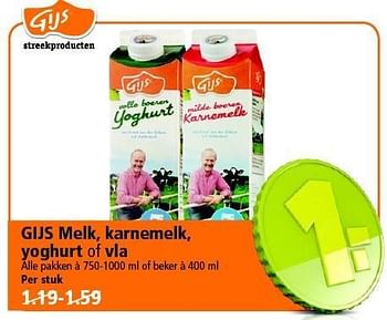 Aanbiedingen Gijs melk, karnemelk, yoghurt of vla - Gijs - Geldig van 18/01/2015 tot 24/01/2015 bij Plus