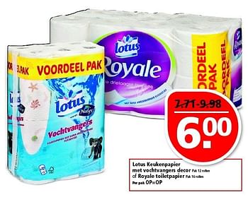 Aanbiedingen Lotus keukenpapier met vochtvangers decor of royale toiletpapier - Lotus Nalys - Geldig van 18/01/2015 tot 24/01/2015 bij Plus