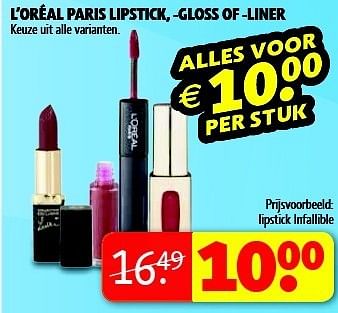 Aanbiedingen L`oréal paris lipstick, -gloss of -liner - L'Oreal Paris - Geldig van 20/01/2015 tot 25/01/2015 bij Kruidvat