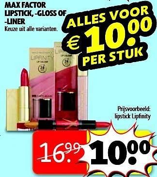 Aanbiedingen Max factor lipstick, -gloss of -liner - Max Factor - Geldig van 20/01/2015 tot 25/01/2015 bij Kruidvat