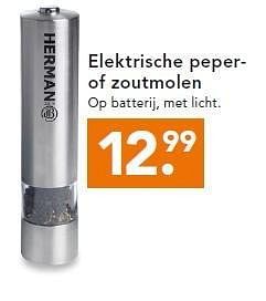 Aanbiedingen Elektrische peper- of zoutmolen op batterij, met licht - Huismerk - Blokker - Geldig van 19/01/2015 tot 26/01/2015 bij Blokker