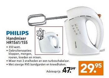 Aanbiedingen Philips handmixer kloppen, mengen, roeren, kneden en mixen - Philips - Geldig van 19/01/2015 tot 26/01/2015 bij Blokker