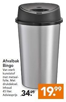 Aanbiedingen Afvalbak bingo van sterk kunststof met metaalfolie - Huismerk - Blokker - Geldig van 19/01/2015 tot 26/01/2015 bij Blokker