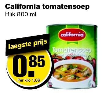 Aanbiedingen California tomatensoep - California - Geldig van 21/01/2015 tot 27/01/2015 bij Hoogvliet