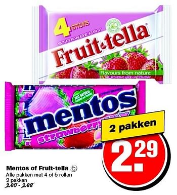 Aanbiedingen Mentos of fruit-tella  - Mentos - Geldig van 21/01/2015 tot 27/01/2015 bij Hoogvliet