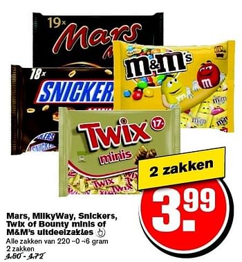 Aanbiedingen Mars, milkyway, snickers, twix of bounty minis of m+m`s uitdeelzakjes - Mars - Geldig van 21/01/2015 tot 27/01/2015 bij Hoogvliet