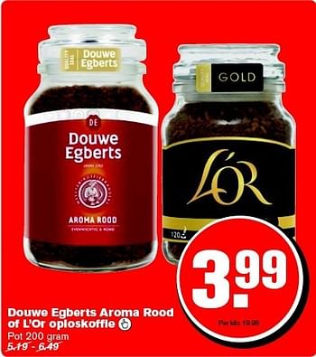 Aanbiedingen Douwe egberts aroma rood of l`or oploskoffie - Douwe Egberts - Geldig van 21/01/2015 tot 27/01/2015 bij Hoogvliet