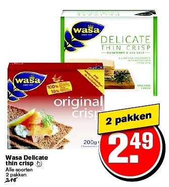 Aanbiedingen Wasa delicate thin crisp  - Wasa - Geldig van 21/01/2015 tot 27/01/2015 bij Hoogvliet