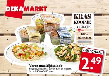 Aanbiedingen Verse maaltijdsalade niçoise, shoarma, bacon + ei of kipsaté - Huismerk - Deka Markt - Geldig van 25/01/2015 tot 31/01/2015 bij Deka Markt