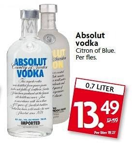 Aanbiedingen Absolut vodka citron of blue - Absolut - Geldig van 25/01/2015 tot 31/01/2015 bij Deka Markt