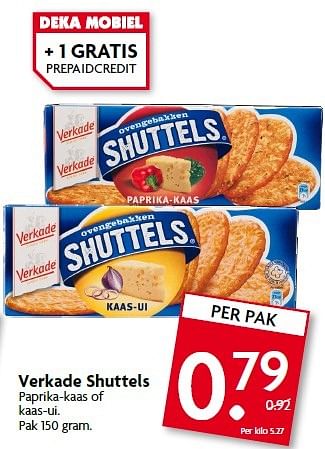 Aanbiedingen Verkade shuttels paprika-kaas of kaas-ui - Verkade - Geldig van 25/01/2015 tot 31/01/2015 bij Deka Markt