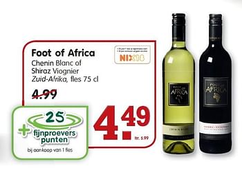 Aanbiedingen Foot of africa chenin blanc of shiraz viognier - Rode wijnen - Geldig van 25/01/2015 tot 31/01/2015 bij Em-té