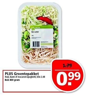 Aanbiedingen Plus groentepakket nasi, bami of macaroni-spaghetti - Huismerk - Plus - Geldig van 25/01/2015 tot 31/01/2015 bij Plus