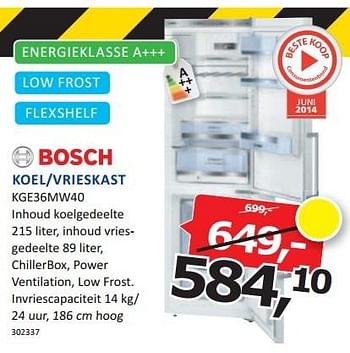 Aanbiedingen Bosch koel-vrieskast inhoud koelgedeelte - Bosch - Geldig van 26/01/2015 tot 31/01/2015 bij De Harense Smid