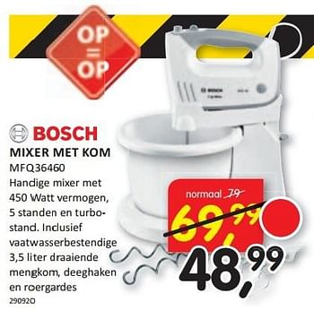 Aanbiedingen Bosch mixer met kom handige mixer met 450 watt vermogen - Bosch - Geldig van 26/01/2015 tot 31/01/2015 bij It's Electronics