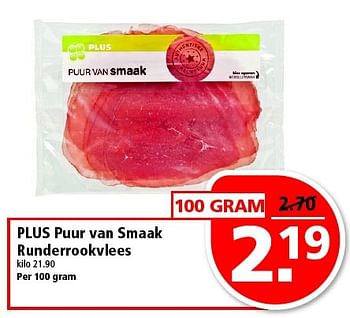 Aanbiedingen Plus puur van smaak runderrookvlees - Huismerk - Plus - Geldig van 25/01/2015 tot 31/01/2015 bij Plus