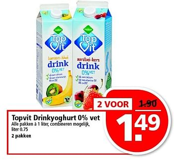 Aanbiedingen Topvit drinkyoghurt 0% vet - Topvit - Geldig van 25/01/2015 tot 31/01/2015 bij Plus