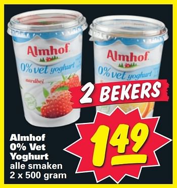 Aanbiedingen Almhof 0% vet yoghurt - Almhof - Geldig van 26/01/2015 tot 01/02/2015 bij Nettorama