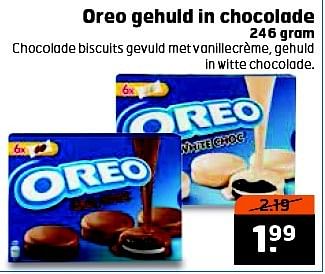 Aanbiedingen Oreo gehuld in chocolade chocolade biscuits gevuld met vanillecrème, gehuld - Oreo - Geldig van 27/01/2015 tot 01/02/2015 bij Trekpleister