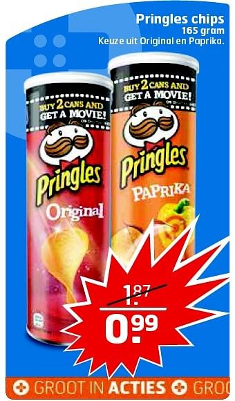 Aanbiedingen Pringles chips keuze uit original en paprika - Pringles - Geldig van 27/01/2015 tot 01/02/2015 bij Trekpleister