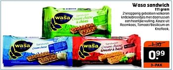 Aanbiedingen Wasa sandwich 2 knapperig gebakken volkoren - Wasa - Geldig van 27/01/2015 tot 01/02/2015 bij Trekpleister