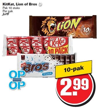 Aanbiedingen Kitkat, lion of bros  - Nestlé - Geldig van 28/01/2015 tot 03/02/2015 bij Hoogvliet