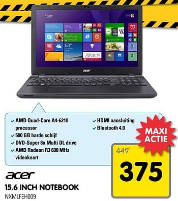 Aanbiedingen Acer 15.6 inch notebook amd quad-core a4-6210 processor - Acer - Geldig van 24/01/2015 tot 07/02/2015 bij Maxwell