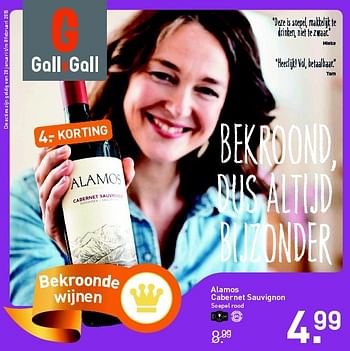 Aanbiedingen Alamos cabernet sauvignon soepel rood - Rode wijnen - Geldig van 26/01/2015 tot 08/02/2015 bij Gall & Gall