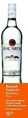 Aanbiedingen Bacardi superior witte rum - Bacardi - Geldig van 26/01/2015 tot 08/02/2015 bij Gall & Gall