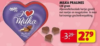 Aanbiedingen Milka pralines alpenmelkchocolade hartjes gevuld - Milka - Geldig van 27/01/2015 tot 08/02/2015 bij Kruidvat